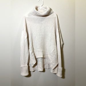 Anthropologie Moth Sweater Wool Turtleneck Oversized Sz XL Beige Fireside Hi Low